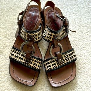 Marni NOS woven leather dbl strap center “O” ring slingback 1” heel Y2K